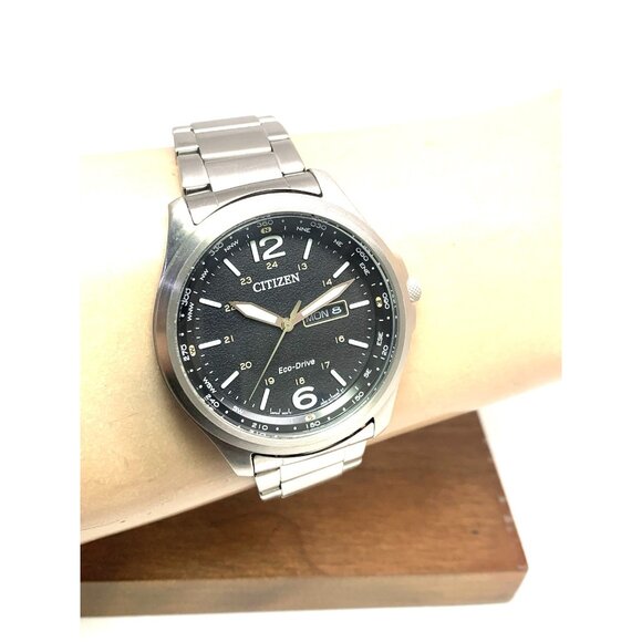 Citizen Men's Watch AW0110-58E Eco Drive Black Dial Day Date Silver Steel 44mm - Picture 12 of 15